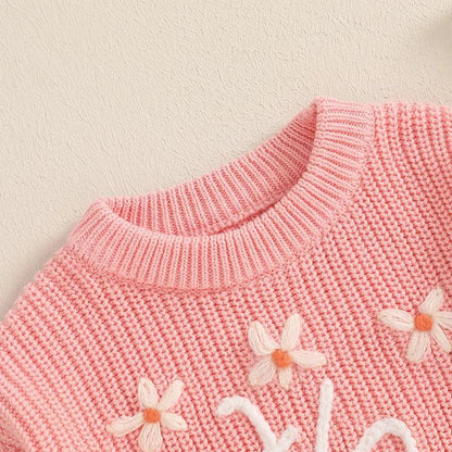 1/2 floral knit kids crew sweater