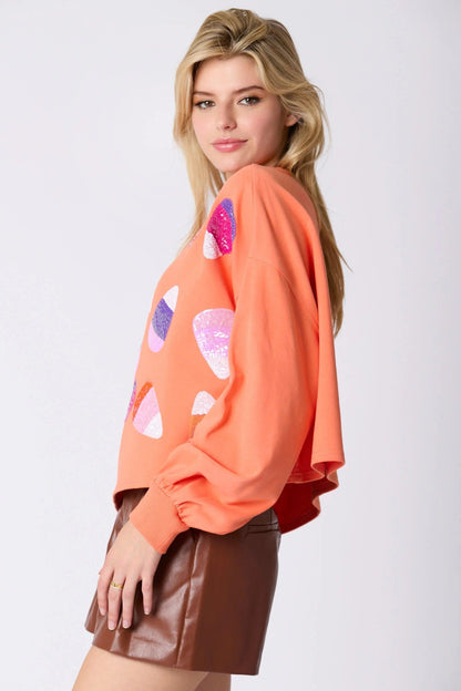 candy corn sequin crew sweater - basil boutique