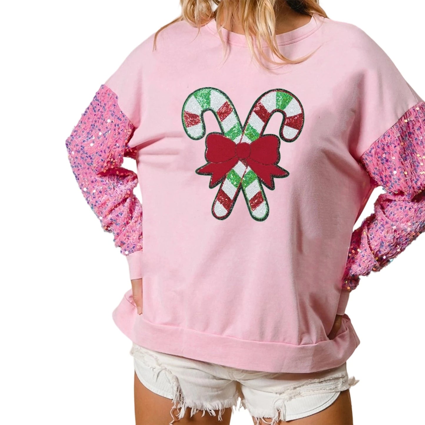 candy cane lane sequin crew sweater