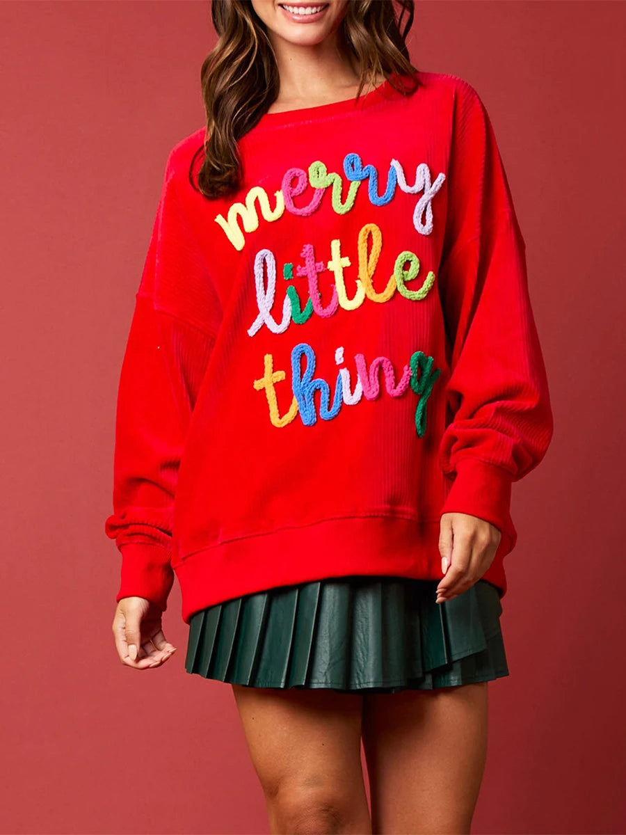 merry little things embroidered crew sweater - basil boutique