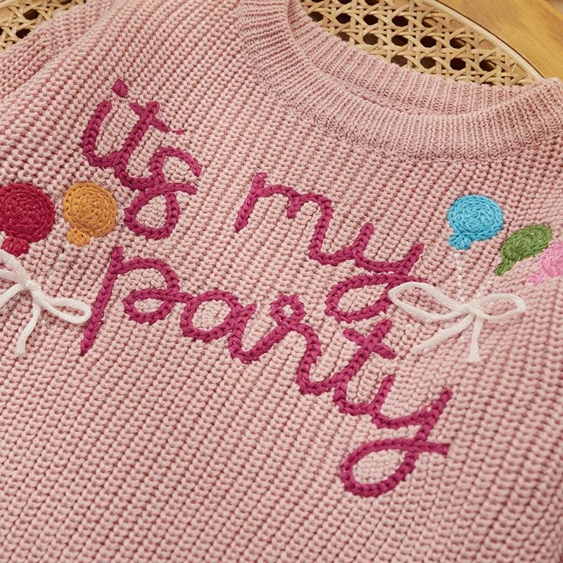 it's my party knit kids crew sweater - basil boutique