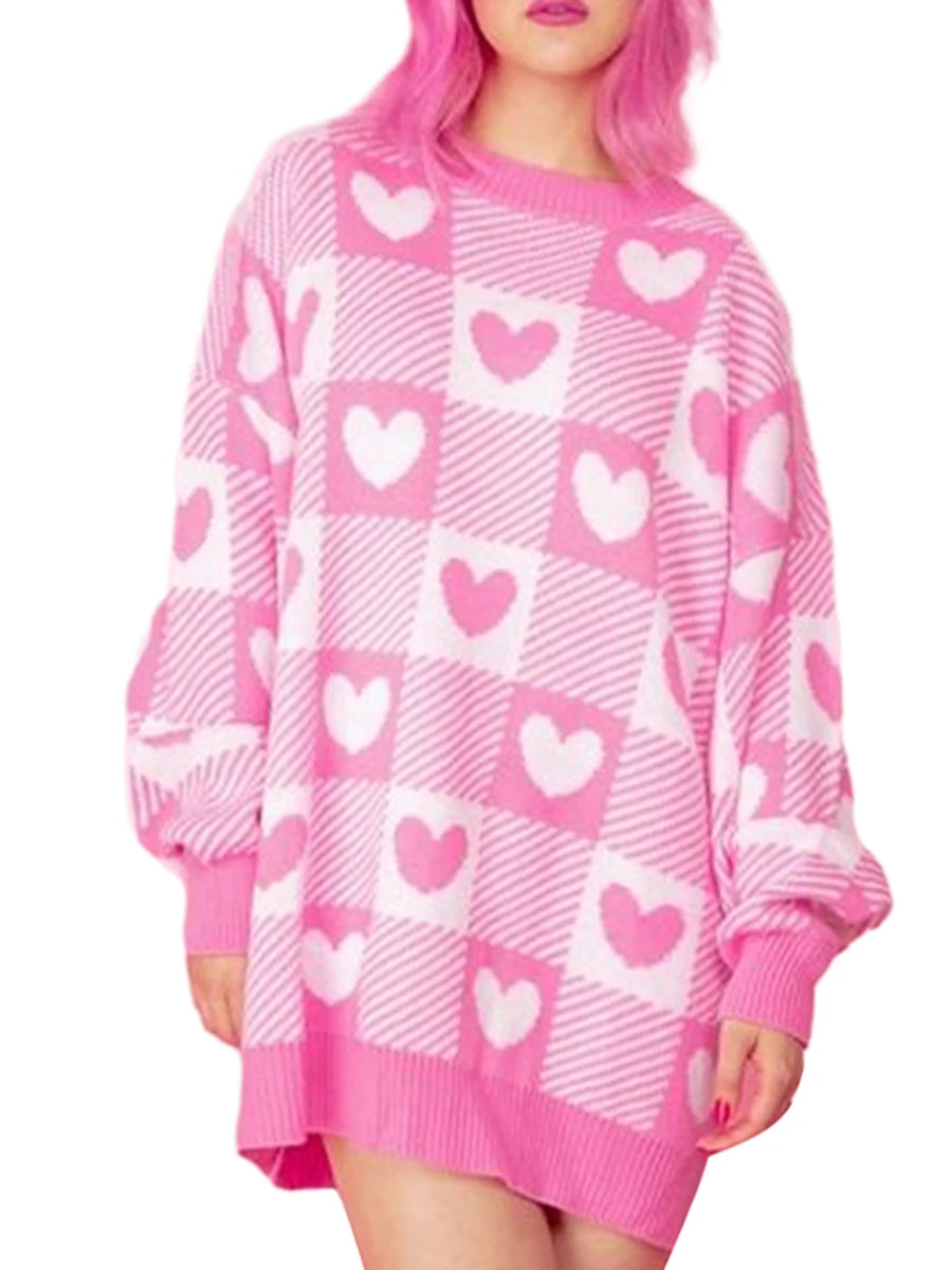 checkered heart crew sweater