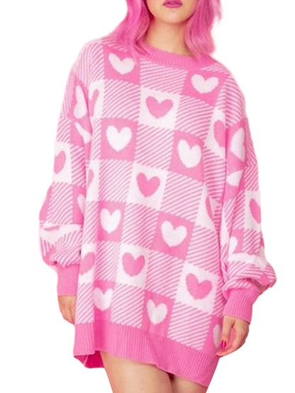 checkered heart crew sweater