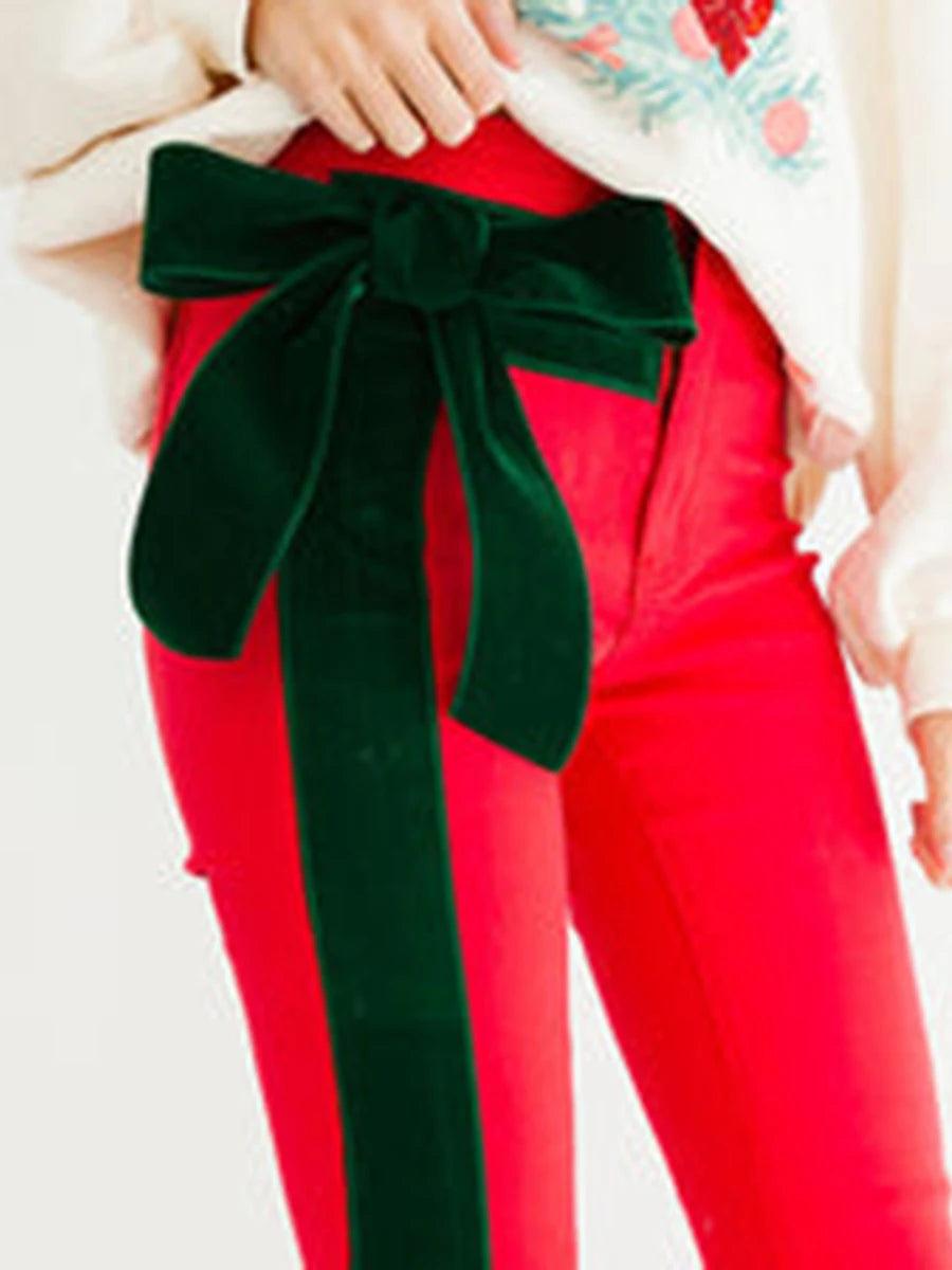 christmas bow bell-bottom pants