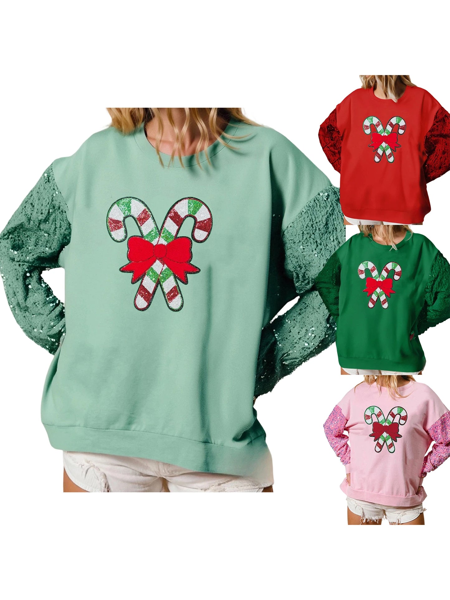 candy cane lane sequin crew sweater