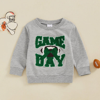 game day bow + football kids crew sweatshirt