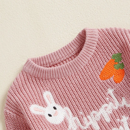 hippity hoppity knit kids crew sweater