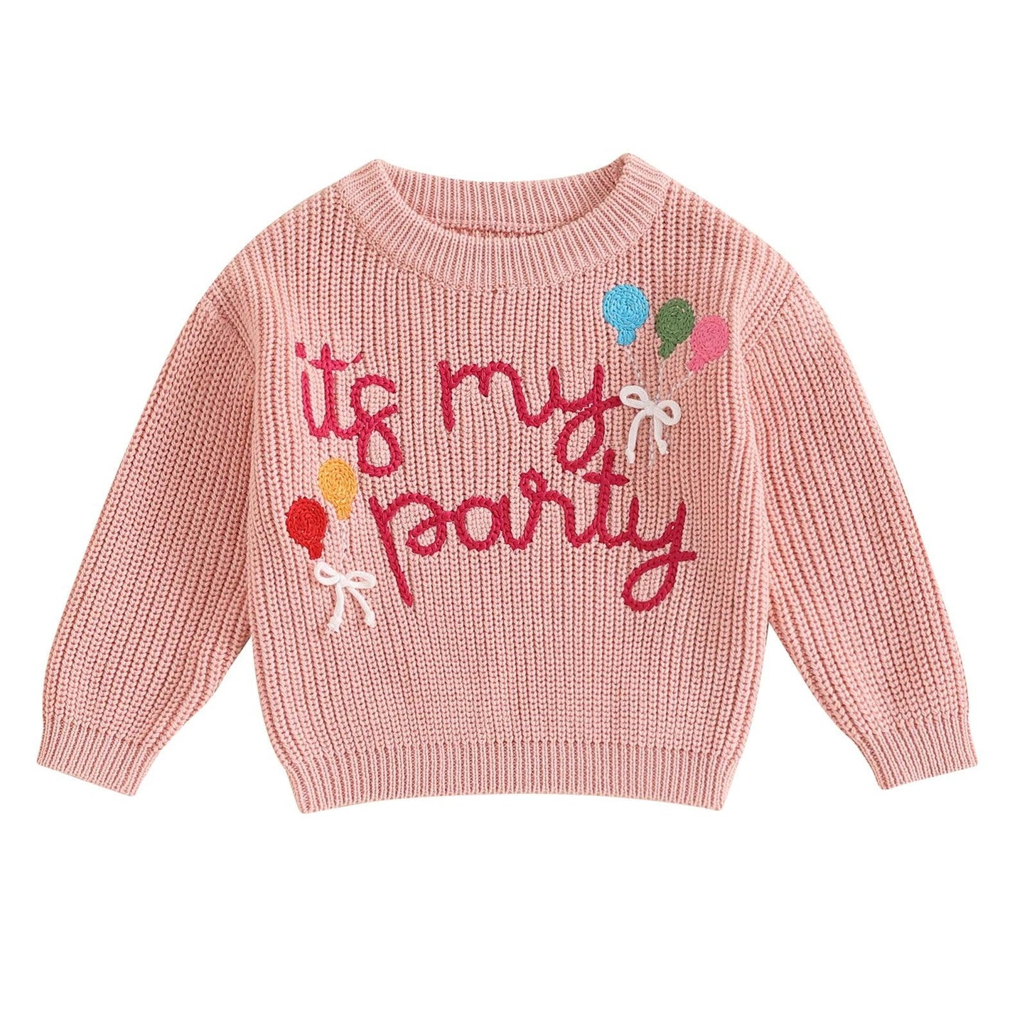 it's my party knit kids crew sweater - basil boutique