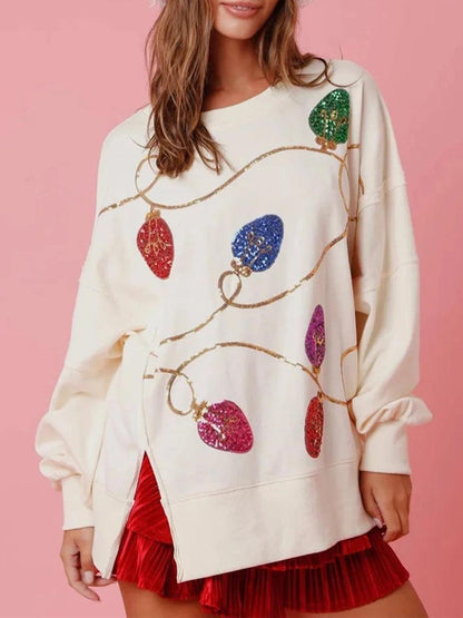 holiday lights sequin crew sweater - basil boutique