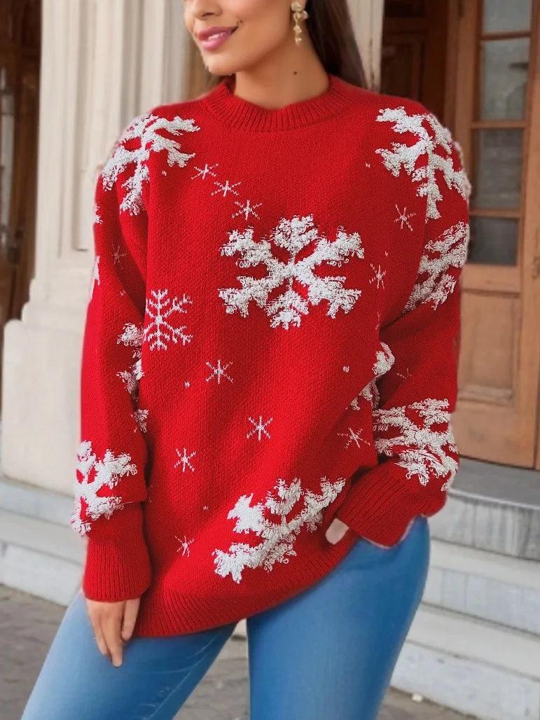 snowflake tinsel crew sweater - basil boutique