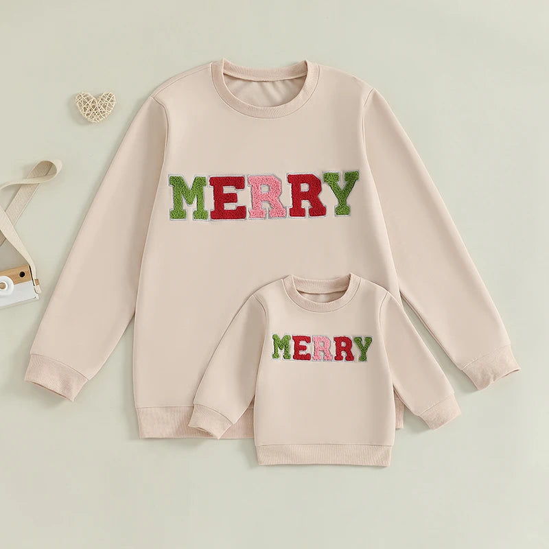 mama + mini merry matching crew sweatshirts