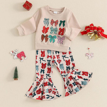 holiday bow kids outfit - basil boutique