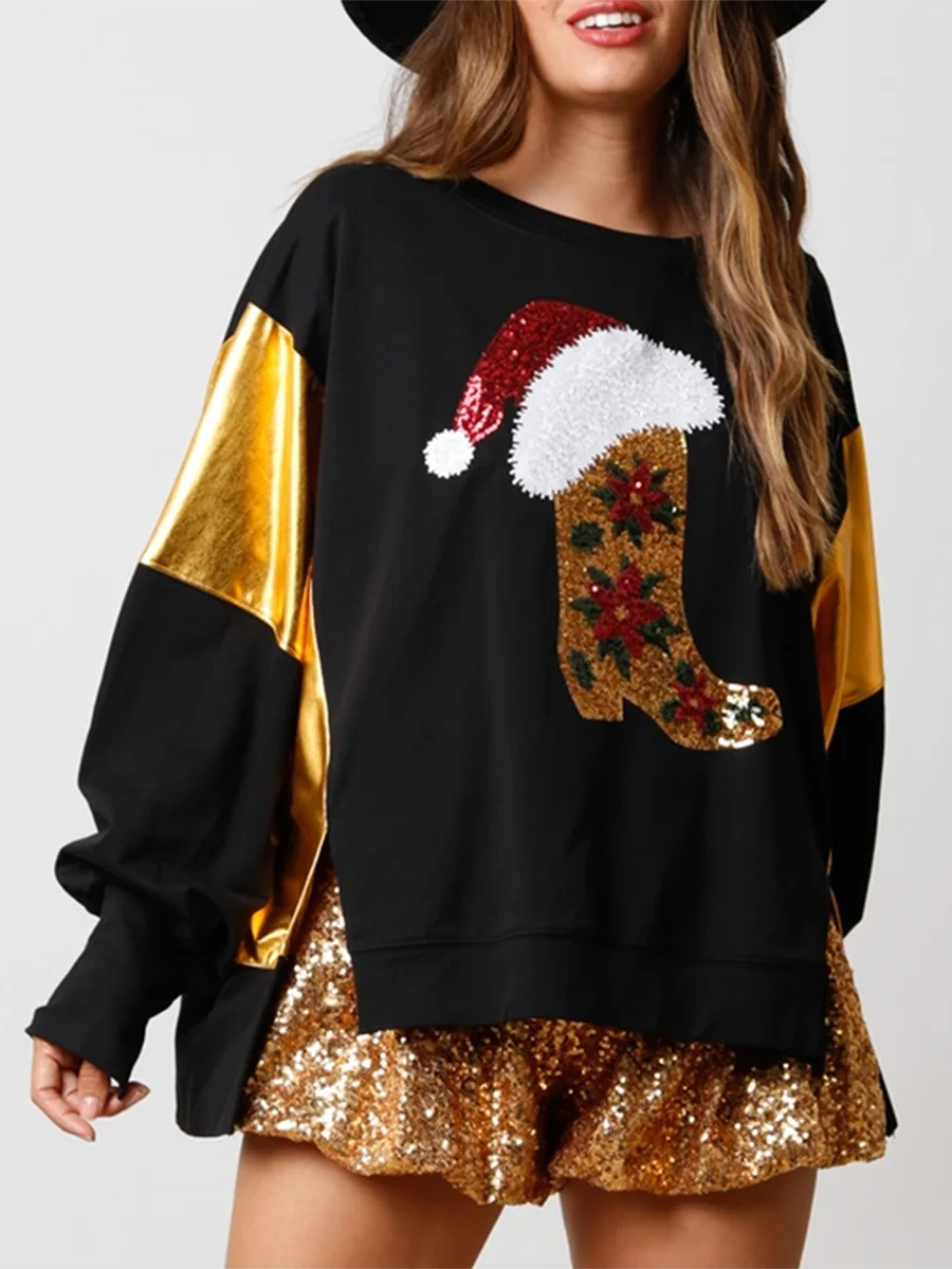 christmas cowgirl sequin crew sweater