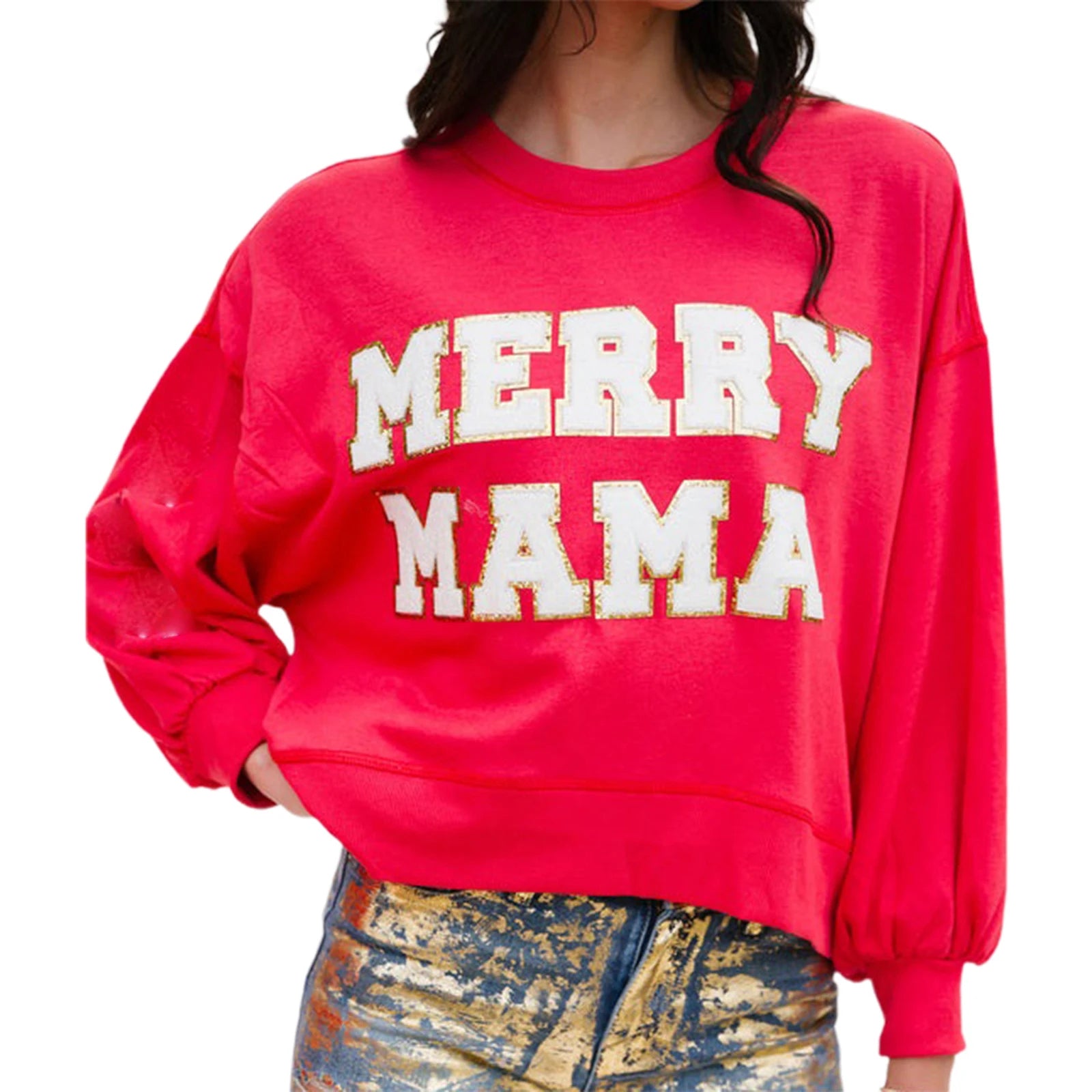 merry mama sparkle crew sweater - basil boutique