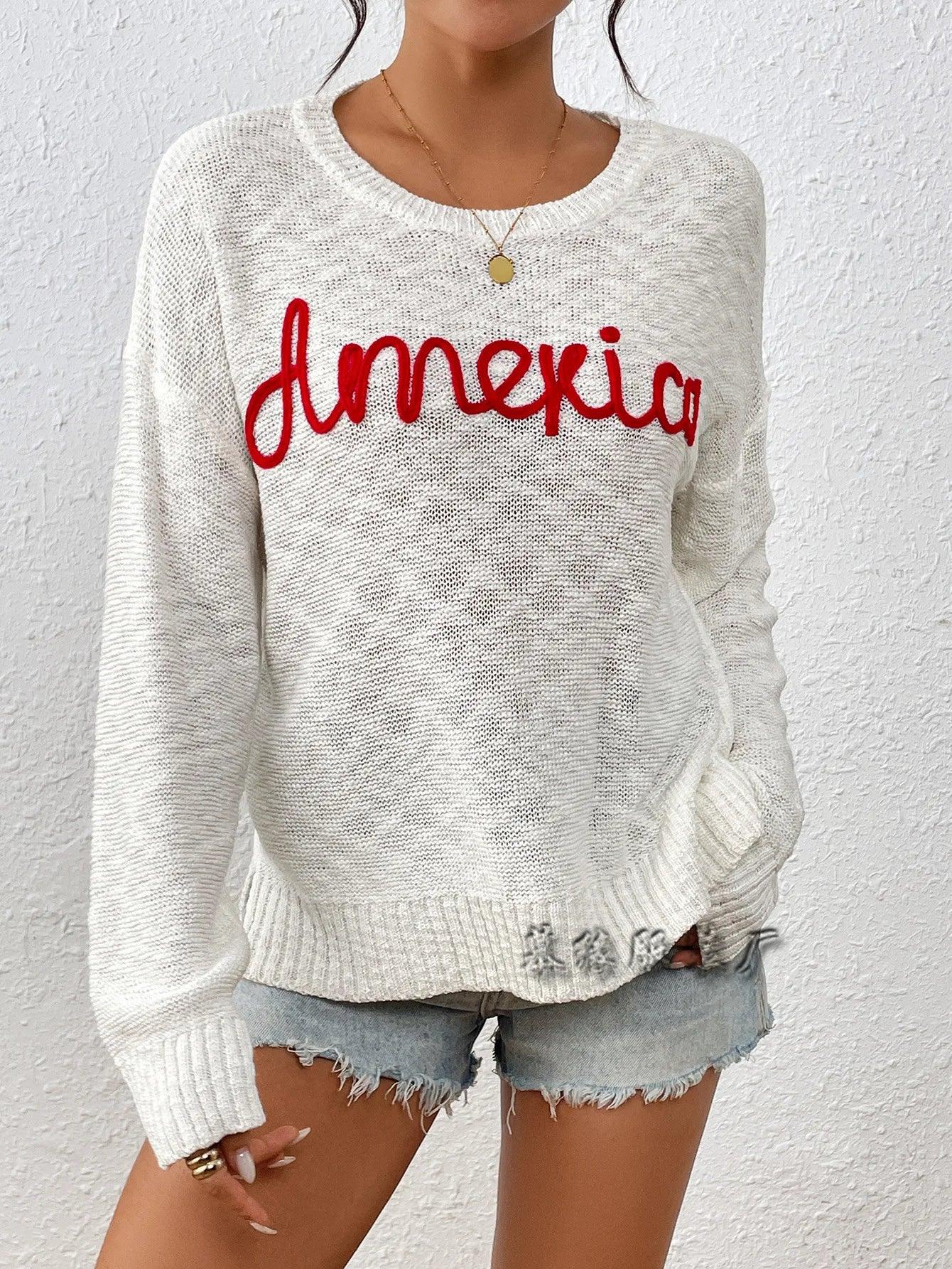 america knit crew sweater - basil boutique