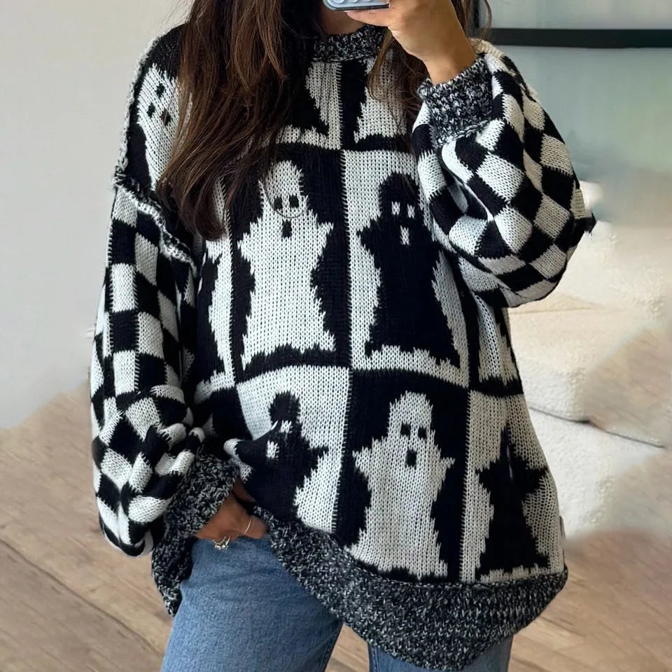 halloween checkered crew sweaters