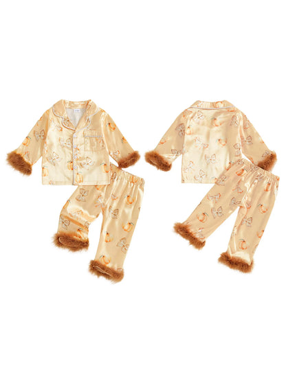 halloween satin + feather kids pajama sets