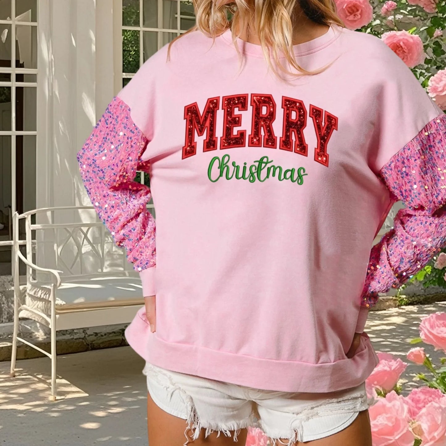 merry christmas sequin crew sweater