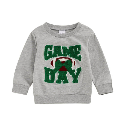 game day bow + football kids crew sweatshirt