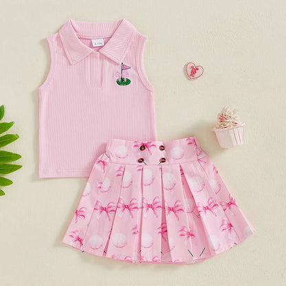 golf polo tank top + pleated skirt kids outfits
