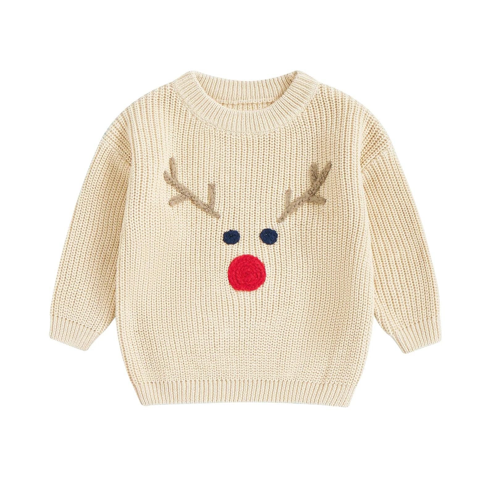 reindeer knit kid crew sweater - basil boutique