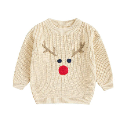 reindeer knit kid crew sweater - basil boutique