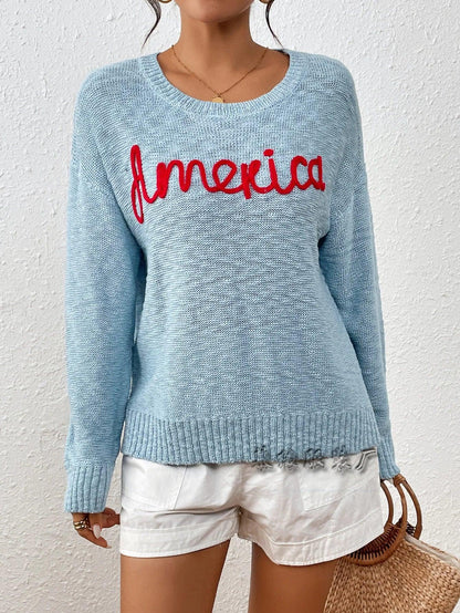 america knit crew sweater - basil boutique