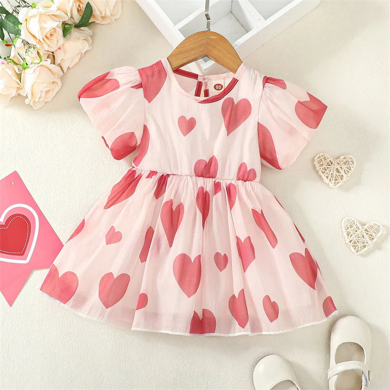 heart puff sleeve kids dress