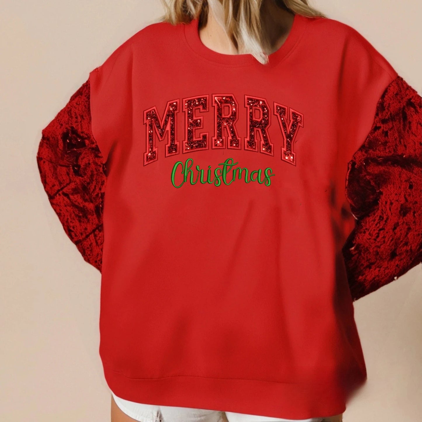 merry christmas sequin crew sweater