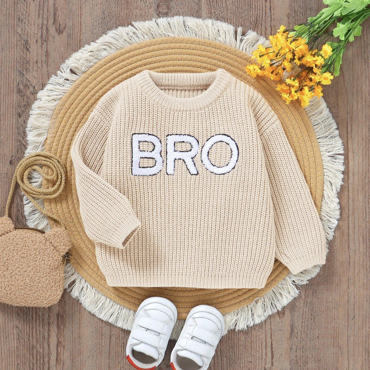 bro knit kids crew sweater - basil boutique