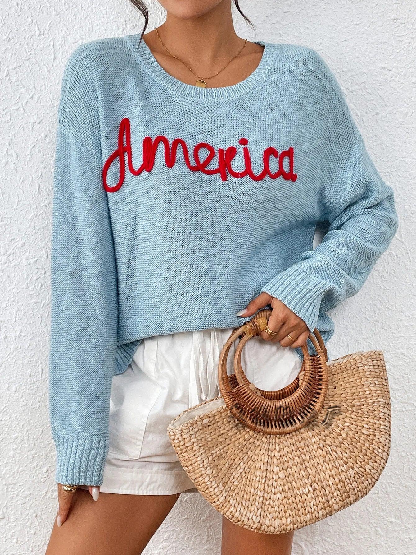 america knit crew sweater - basil boutique