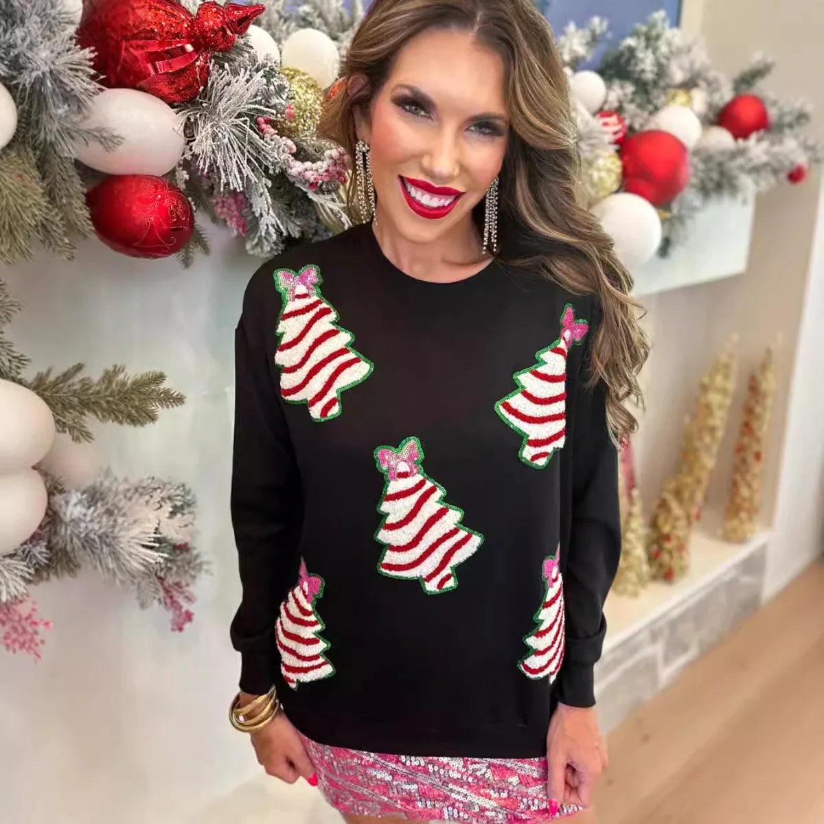 christmas tree sequin crew sweater - basil boutique