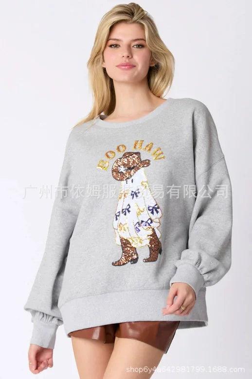 boo haw sequin crew sweater - basil boutique