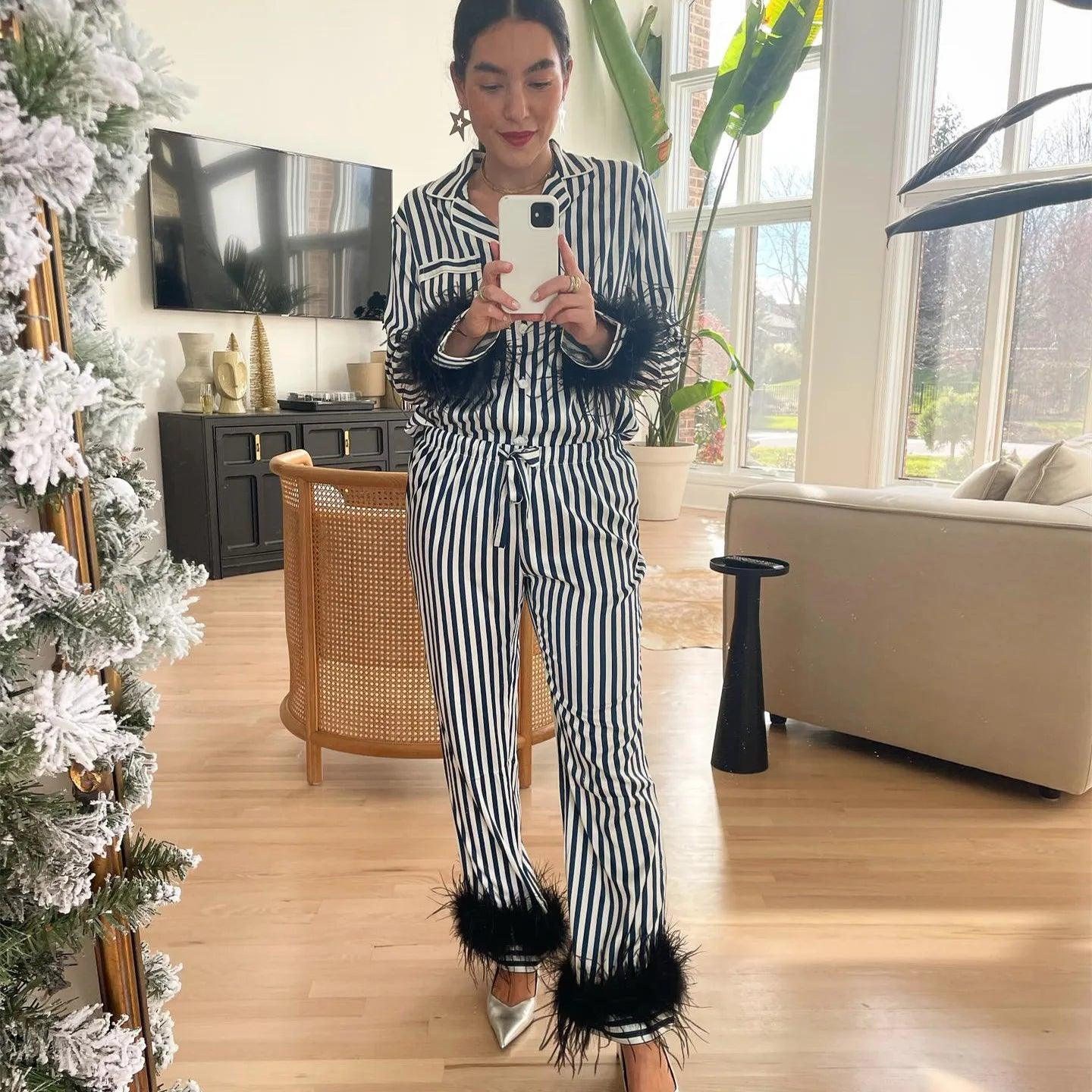 pinstripe feather pajamas