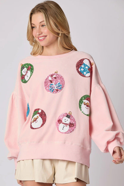 winter globe sequin crew sweater - basil boutique