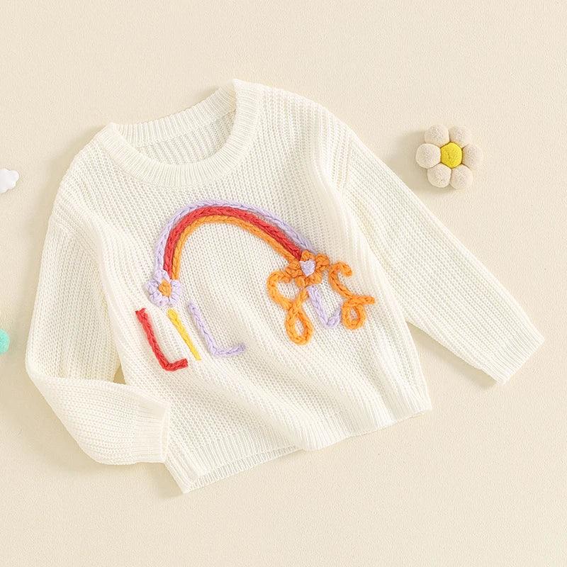 lil sis rainbow knit kids sweater - basil boutique