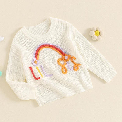 lil sis rainbow knit kids sweater - basil boutique