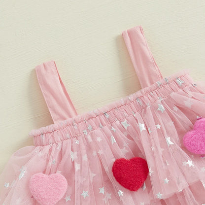 3D heart tulle kids dress