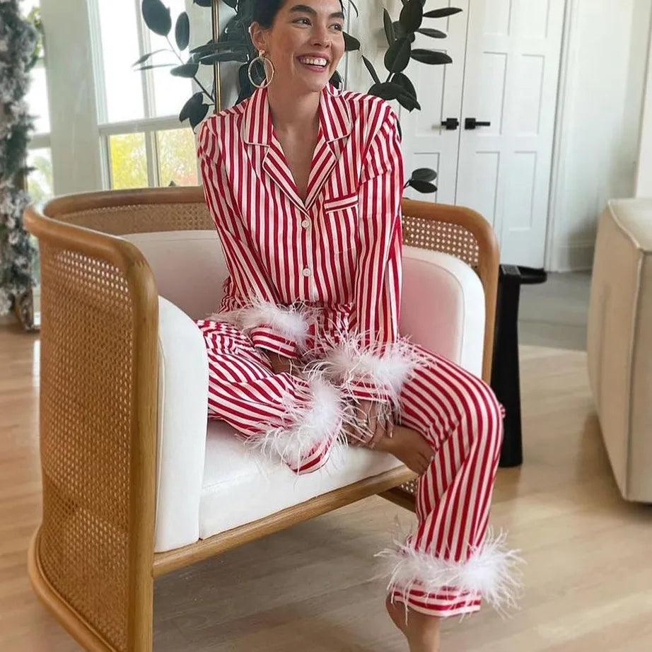 pinstripe feather pajamas