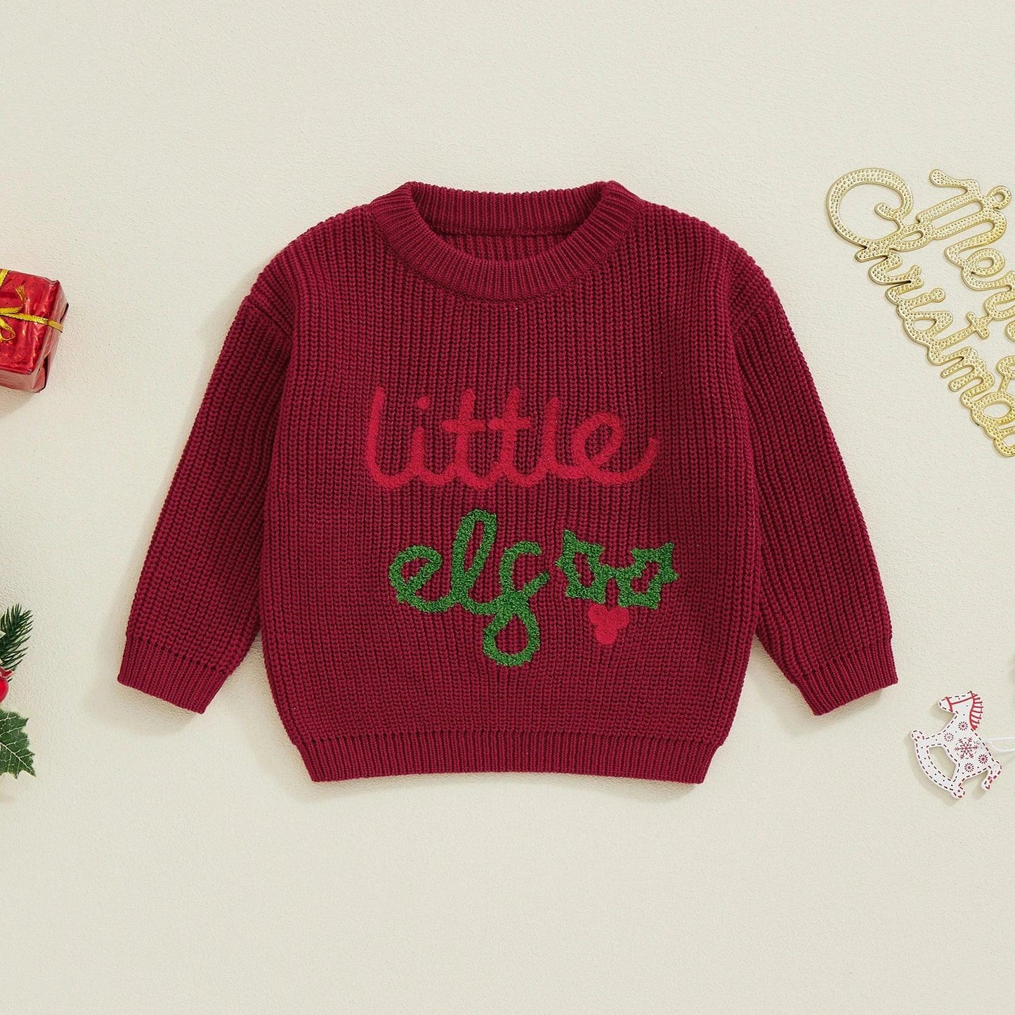 little elf knit kids crew sweater - basil boutique