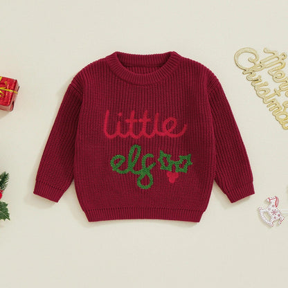 little elf knit kids crew sweater - basil boutique