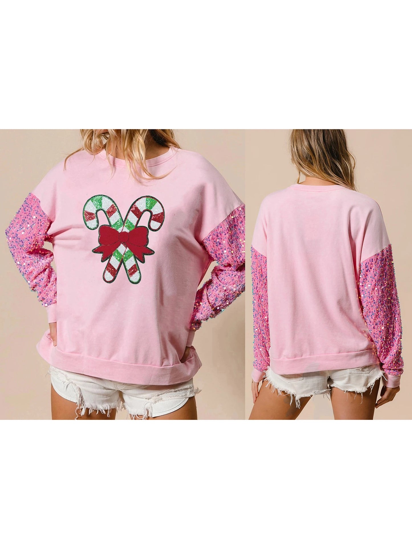 candy cane lane sequin crew sweater