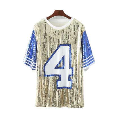 number 4 sequin t-shirt dress - basil boutique