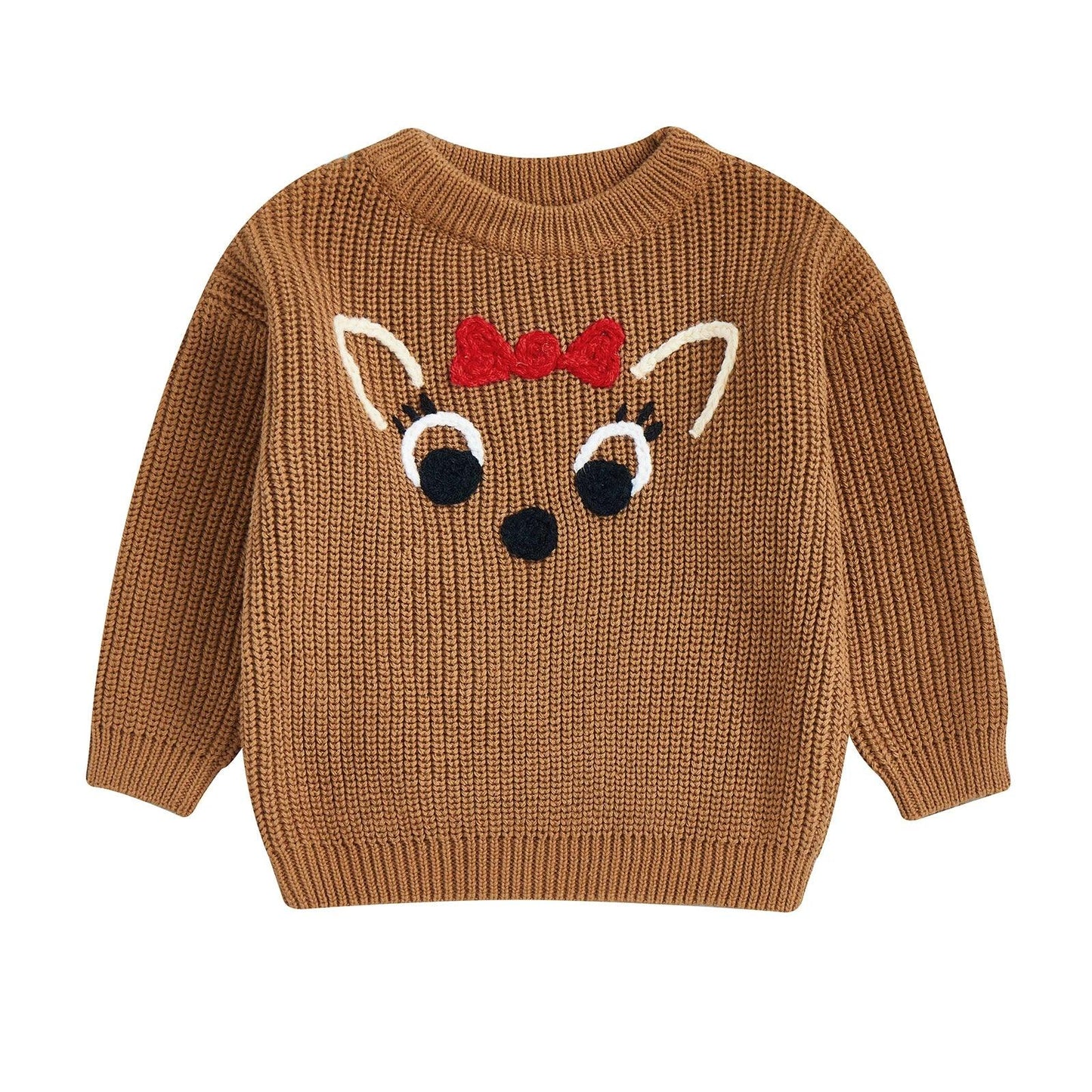 reindeer knit kid crew sweater - basil boutique