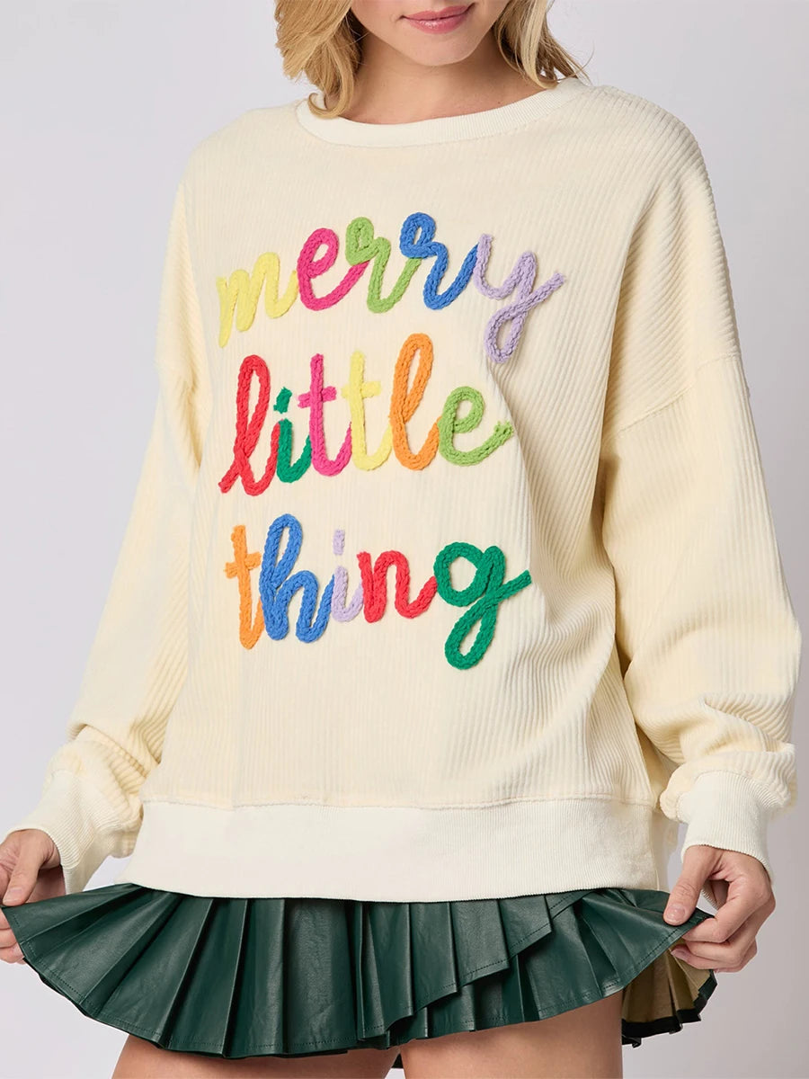 merry little things embroidered crew sweater - basil boutique