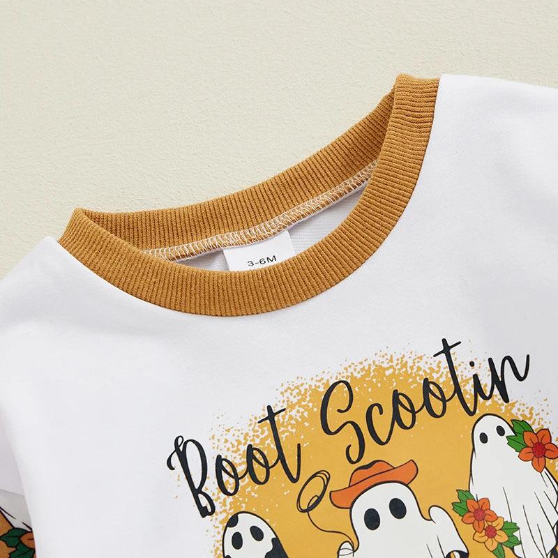 boot scootin spooky onesie - basil boutique