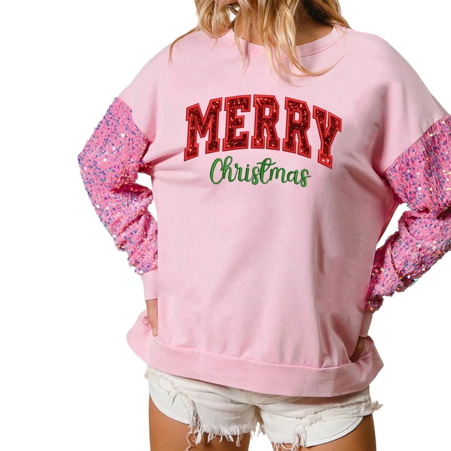merry christmas sequin crew sweater