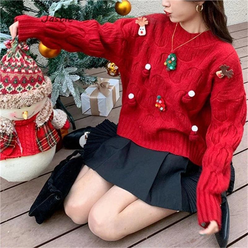 festive knit crew sweater - basil boutique