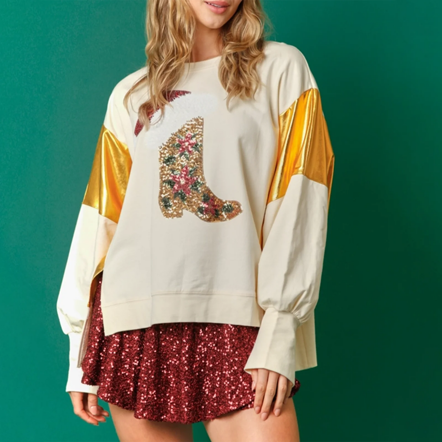 christmas cowgirl sequin crew sweater