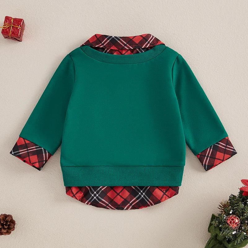 santa claus plaid kids sweatshirt - basil boutique